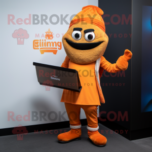 Orange Biryani mascot costume character dressed with a Graphic Tee and Wallets
