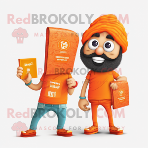 Orange Biryani mascot costume character dressed with a Graphic Tee and Wallets