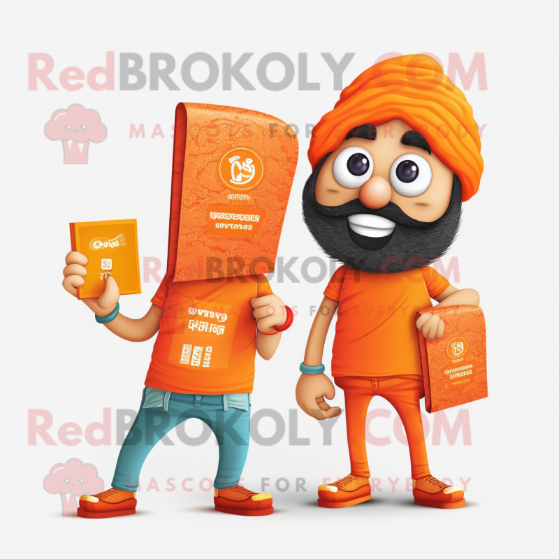 Orange Biryani mascot costume character dressed with a Graphic Tee and Wallets Orange Biryani mascot costume character dressed with a Graphic Tee and Wallets