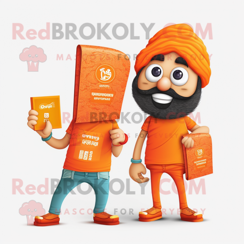 Orange Biryani mascot costume character dressed with a Graphic Tee and Wallets