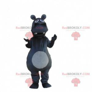 Reusachtig donkergrijs nijlpaard mascotte, neushoorn kostuum -