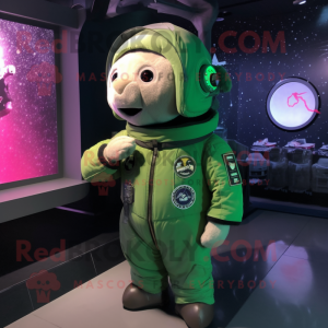 Grön astronaut maskotdräkt...
