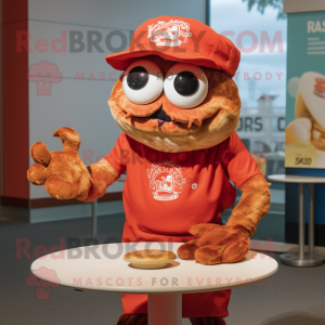 Rust Crab Cakes mascot costume character dressed with a Graphic Tee and Caps