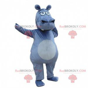 Reusachtig donkergrijs nijlpaard mascotte, neushoorn kostuum -