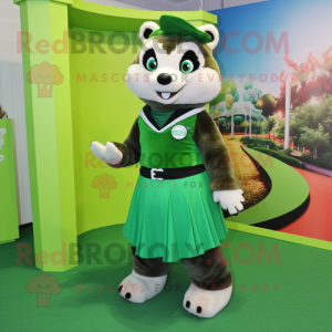 Green Badger mascot costume character dressed with a A-Line Skirt and Anklets