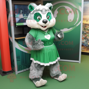 Green Badger mascot costume character dressed with a A-Line Skirt and Anklets