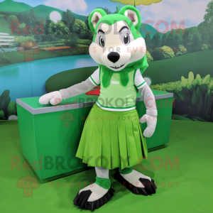 Green Badger mascot costume character dressed with a A-Line Skirt and Anklets