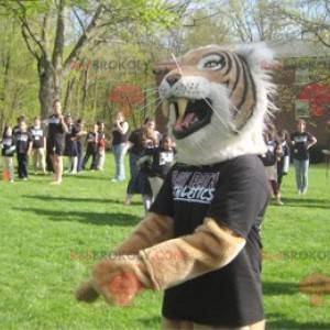 Very realistic white and black brown tiger mascot -