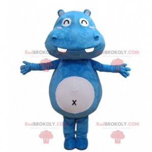 Mascota de hipopótamo azul y blanco muy infantil -