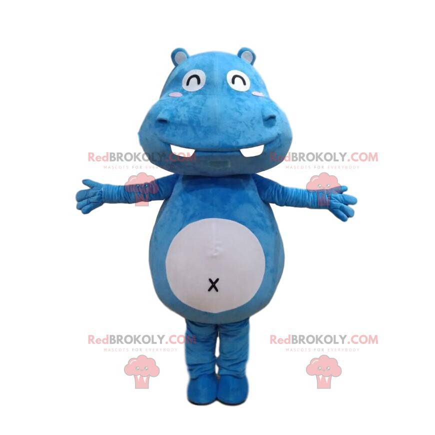 Very childish blue and white hippopotamus mascot -