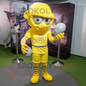 Yellow American Football Helmet mascot costume character dressed with a Henley Tee and Hair clips