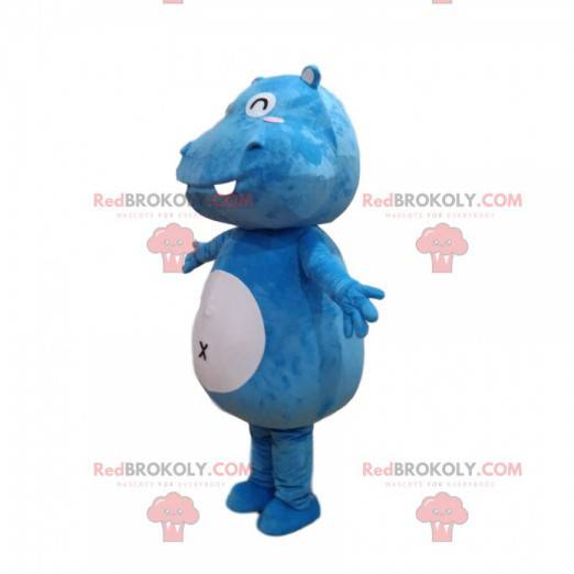 Mascotte d'hippopotame bleu et blanc très enfantin -