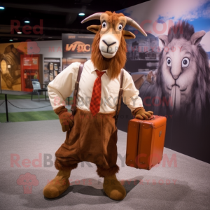 Brown Boer Goat mascot costume character dressed with a Poplin Shirt and Briefcases
