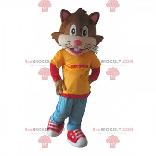 Cat mascot dressed in youth outfit, feline costume -