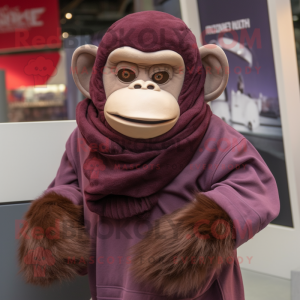 Maroon Chimpanzee mascot costume character dressed with a Vest and Scarves
