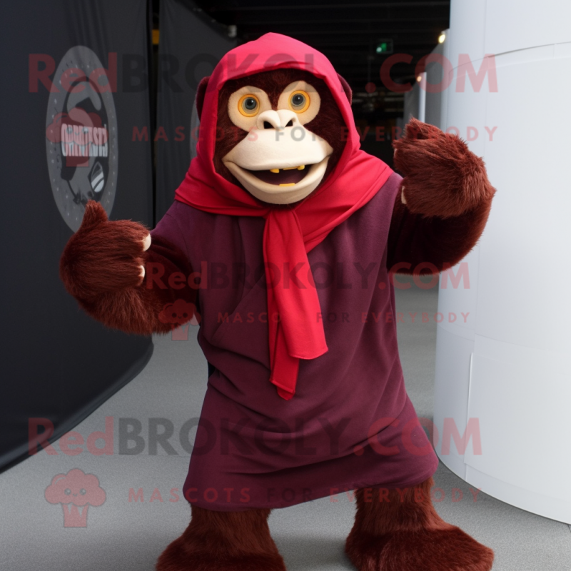 Maroon Chimpanzee mascot costume character dressed with a Vest and Scarves