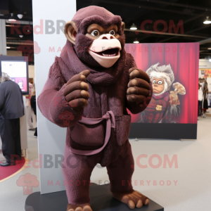 Maroon Chimpanzee mascot costume character dressed with a Vest and Scarves