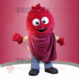 Maroon Raspberry mascot costume character dressed with a Flare Jeans and Scarves