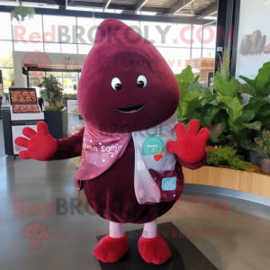 Maroon Raspberry mascot costume character dressed with a Flare Jeans and Scarves
