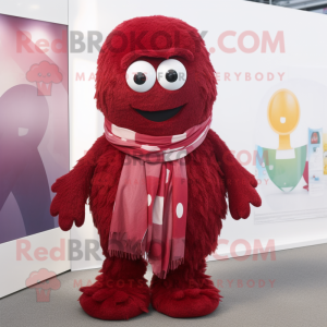 Maroon Raspberry mascot costume character dressed with a Flare Jeans and Scarves