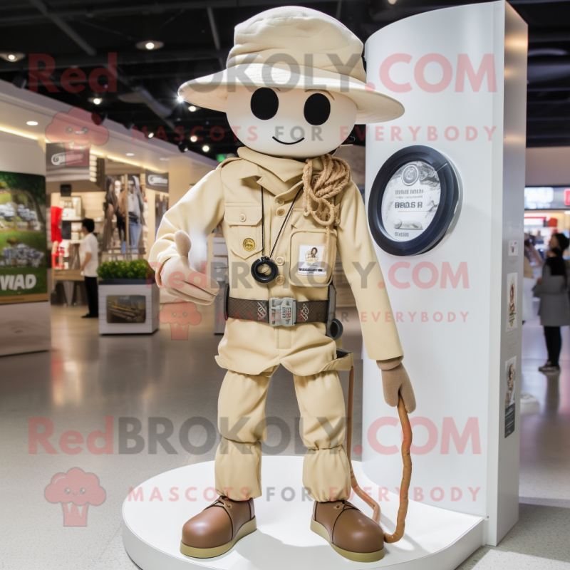 Cream Sniper mascot costume character dressed with a Bootcut Jeans and Necklaces Cream Sniper mascot costume character dressed with a Bootcut Jeans and Necklaces