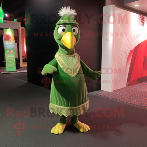 Green Turkey mascot costume character dressed with a Midi Dress and Pocket squares