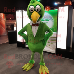 Green Turkey mascot costume character dressed with a Midi Dress and Pocket squares