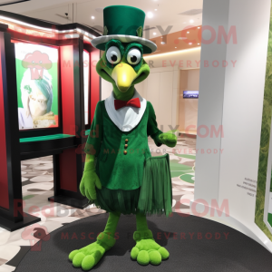 Green Turkey mascot costume character dressed with a Midi Dress and Pocket squares