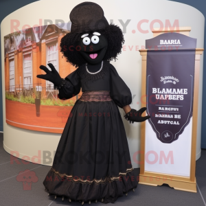 Black Jambalaya mascot costume character dressed with a Empire Waist Dress and Cummerbunds