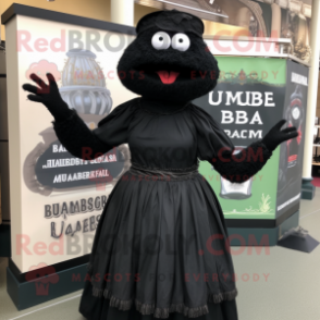 Black Jambalaya mascot costume character dressed with a Empire Waist Dress and Cummerbunds