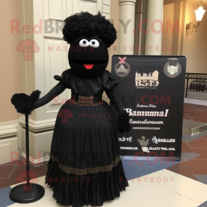 Black Jambalaya mascot costume character dressed with a Empire Waist Dress and Cummerbunds