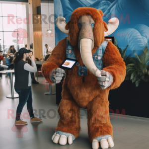 Rust Mammoth mascot costume character dressed with a Skinny Jeans and Digital watches