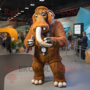 Rust Mammoth mascot costume character dressed with a Skinny Jeans and Digital watches