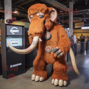 Rust Mammoth mascot costume character dressed with a Skinny Jeans and Digital watches
