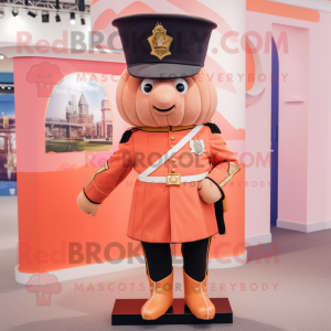 Peach British Royal Guard mascot costume character dressed with a Playsuit and Scarves