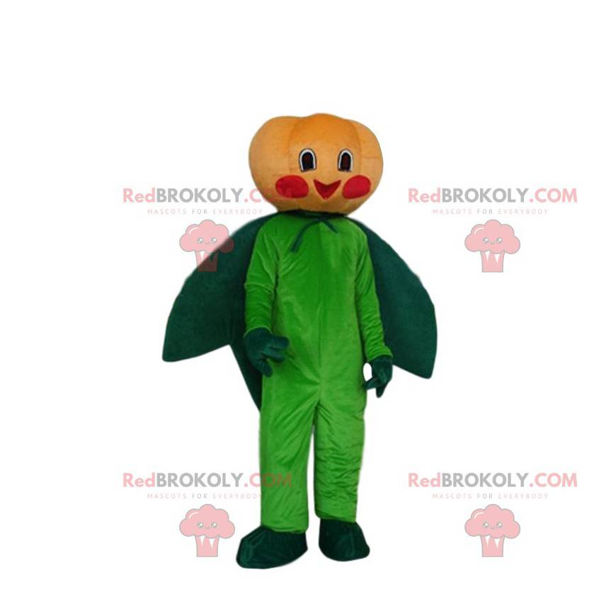 Mascote abóbora laranja e verde, fantasia de abóbora -