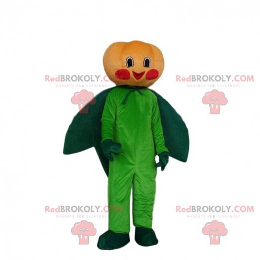 Mascote abóbora laranja e verde, fantasia de abóbora -