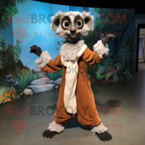 nan Lemur mascot costume character dressed with a Jumpsuit and Shawls