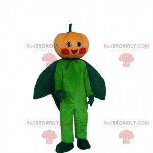 Mascotte de citrouille orange et verte, costume de potiron -