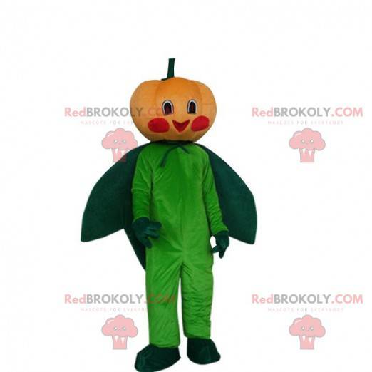 Mascota de calabaza naranja y verde, disfraz de calabaza -