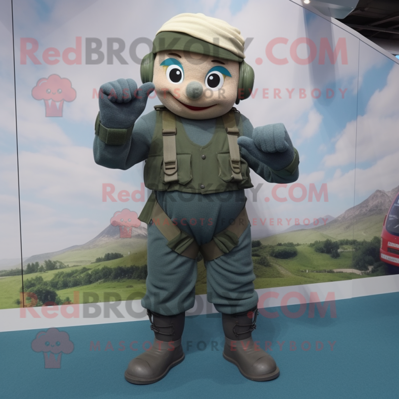nan Para Commando mascot costume character dressed with a Dungarees and Gloves nan Para Commando mascot costume character dressed with a Dungarees and Gloves