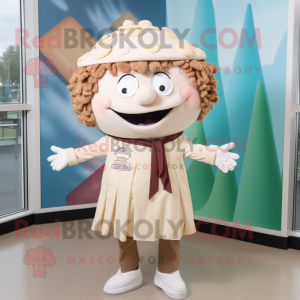 Cream Pulled Pork Sandwich mascot costume character dressed with a Blouse and Lapel pins