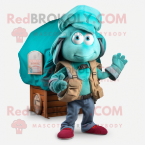 Teal Hermit Crab mascot costume character dressed with a Cargo Pants and Headbands