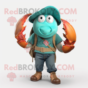 Teal Hermit Crab mascot costume character dressed with a Cargo Pants and Headbands