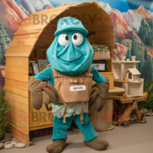 Teal Hermit Crab mascot costume character dressed with a Cargo Pants and Headbands