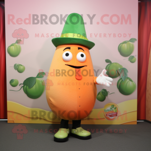 Peach Zucchini mascot costume character dressed with a Waistcoat and Caps