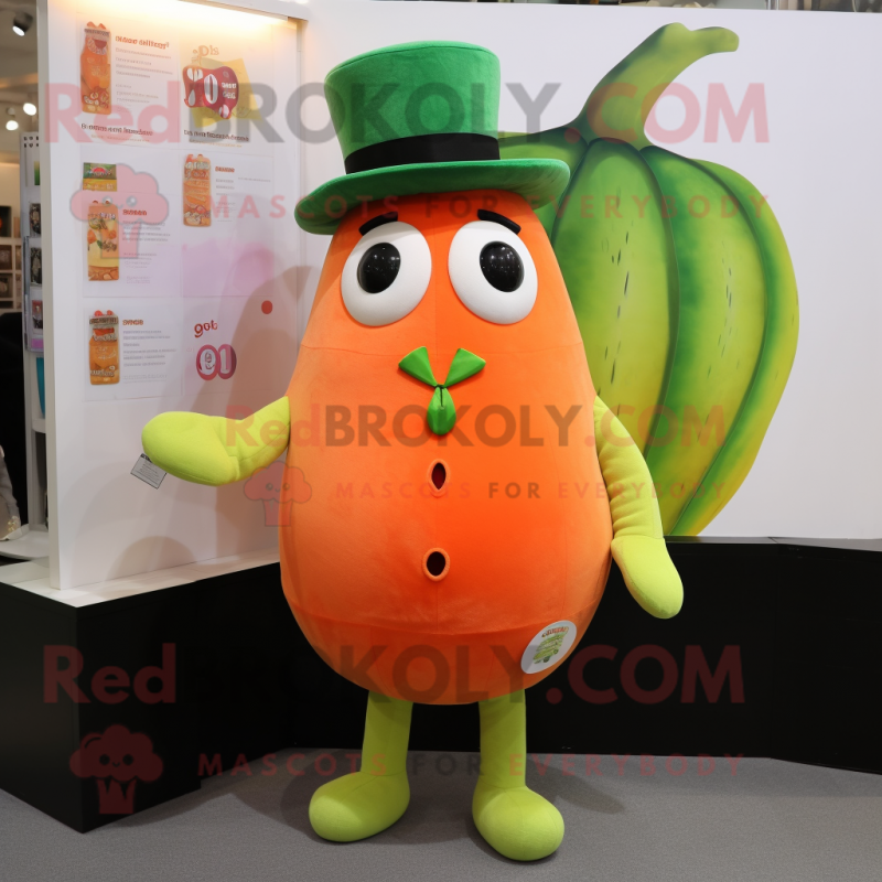 Peach Zucchini mascot costume character dressed with a Waistcoat and Caps