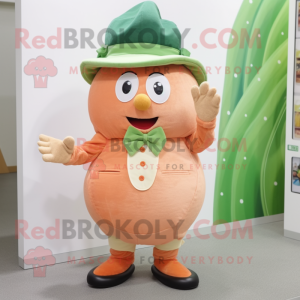 Peach Zucchini mascot costume character dressed with a Waistcoat and Caps