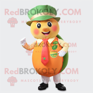 Peach Zucchini mascot costume character dressed with a Waistcoat and Caps