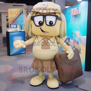 Tan Computer mascot costume character dressed with a Blouse and Handbags